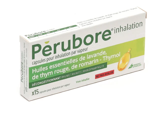 Perubore Inhalation Capsules for Cold, Rhinitis, Rhinopharyngitis Relief - Adult & Adolescent Use (12+ Years) - MAYOLY SPINDLER - 15 Capsules