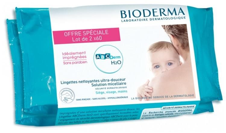 Bioderma ABCDerm H2O Ultra-Gentleness Cleansing Wipes 2 x 60 Wipes