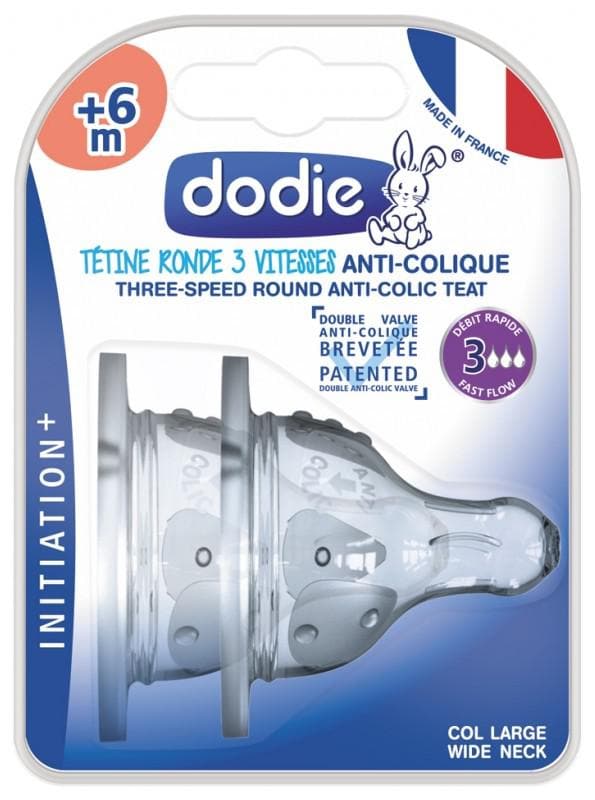 Dodie 2 Round Teats 3 Flows Anti-Colic Fast Flow + 6 Months