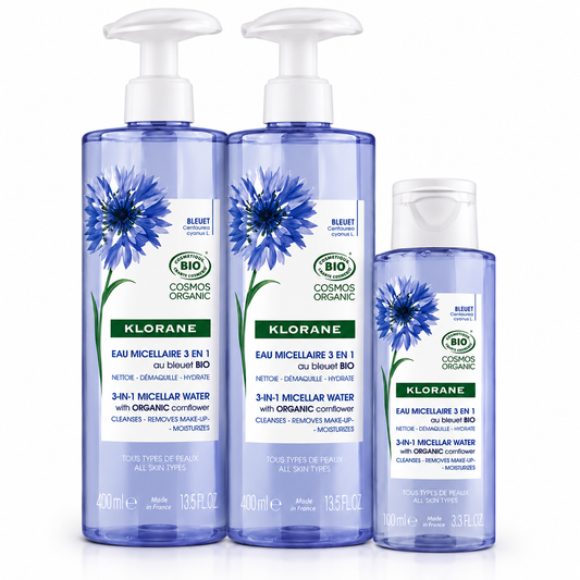 Klorane 3in1 Micellar Water with Organic Cornflower 400ml – Special Offer: 2 Bottles + FREE 100 mL