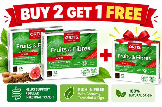 Ortis Fruits & Fiber Strong Intestinal Transit 24 Chewable Cubes - Special Offer: 2-24 cube Boxes + 1-12 cube Box FREE