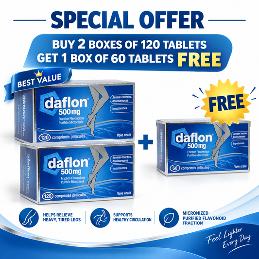 Special Offer: Buy 2 x Daflon 500 mg 120 Capsules - Get a free Box of 60 Capsules