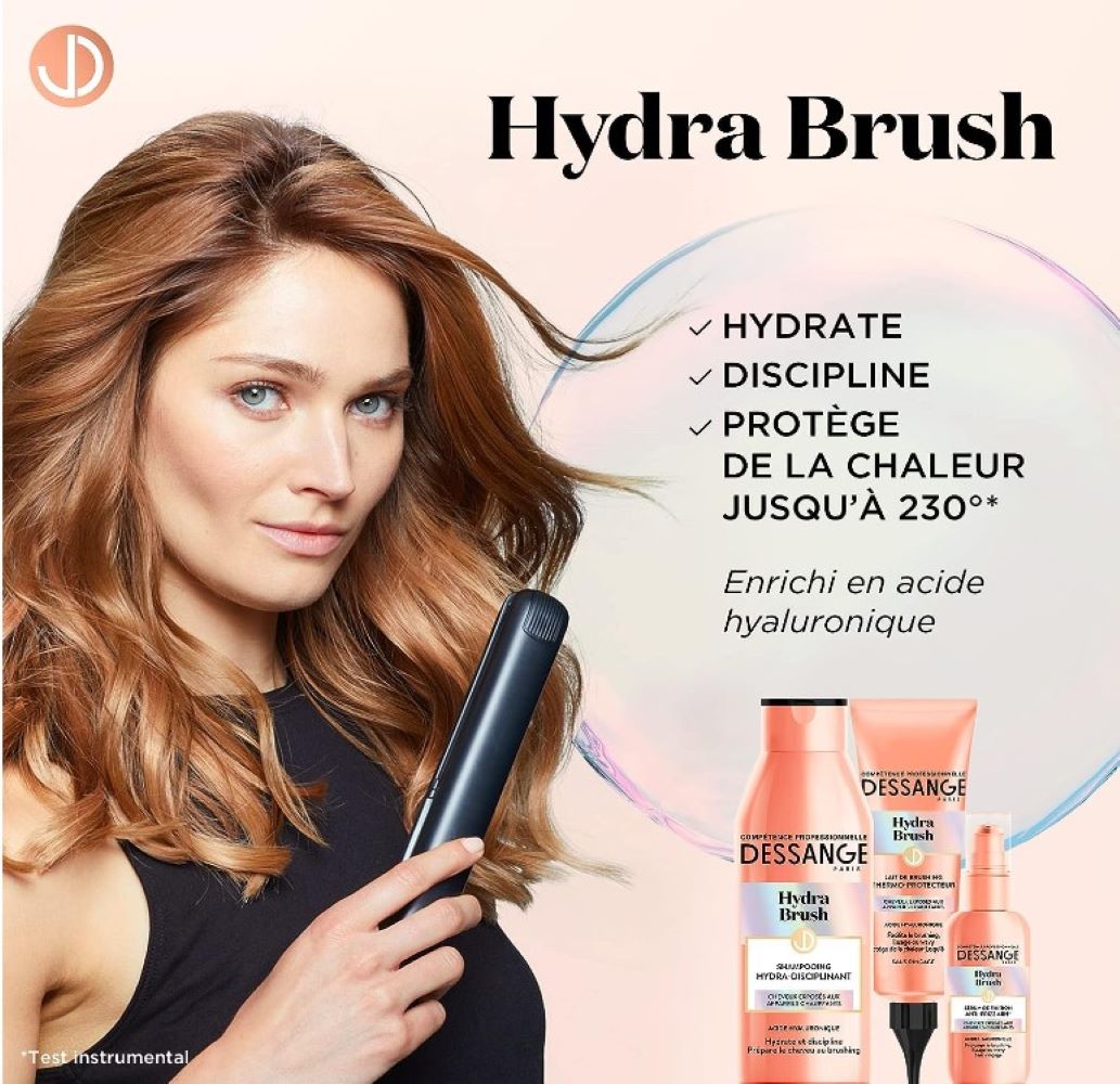Dessange  Hydra Brush 48H Anti-Frizz Finishing Serum - Formula Enriched with Hyaluronic Acid - For All Hair Types 100 ml
