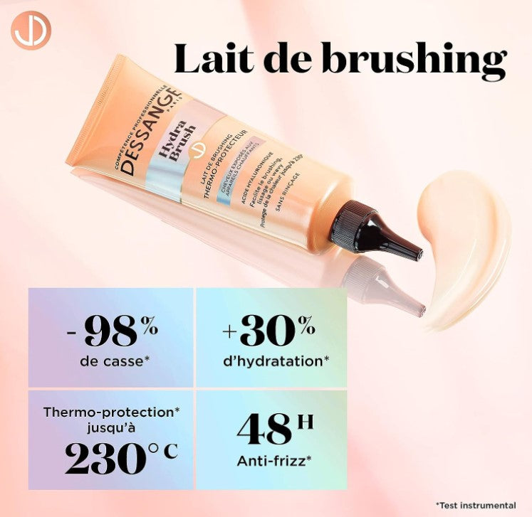 Dessange Hydra Brush Thermo-Protective Brushing Milk - Formula Enriched with Hyaluronic Acid - For All Hair Types 125 ml