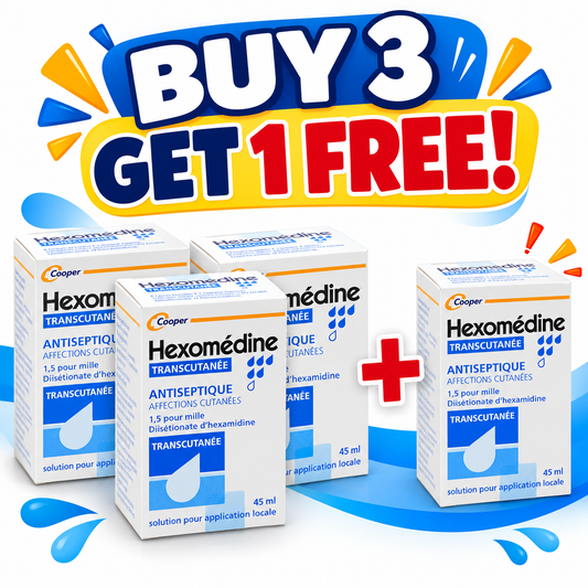 Hexomedine Transcutaneous Antiseptic Solution 45 mL- Special Offer: Buy 3 Get 1 Free!