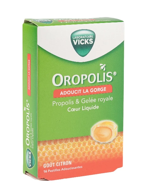 Vicks Oropolis Liquid Center Propolis & Royal Jelly Pastilles – Lemon Flavor (16 Pastilles)