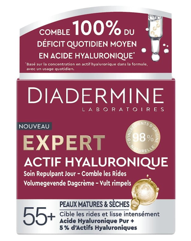 Diadermine - Expert Day Cream - Plumping Day Care with Hyaluronic Acid - Targets Wrinkles - Mature Dry Skin 50 ML