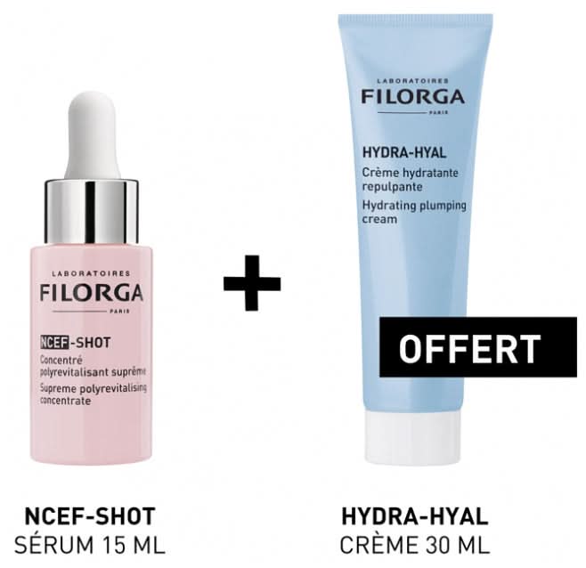 Filorga NCEF - SHOT Supreme Polyrevitalising Concentrate 15ml + HYDRA-HYAL Hydrating Plumping Cream 30ml Offered