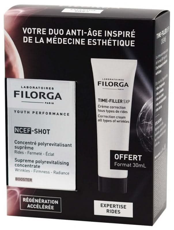 Filorga NCEF - SHOT Supreme Polyrevitalising Concentrate 15ml + TIME-FILLER 5XP Correction Cream All Types of Wrinkles 50ml