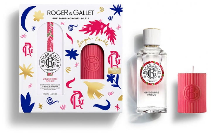 Roger & Gallet Gingembre Rouge Coffret Eau Parfumée Bienfaisante 100 ml + Bougie Parfumée 75 gr Offerte