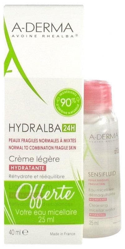 A-DERMA Hydralba 24H Light Moisturizing Cream 40 ml + Sensifluid Cleansing Micellar Water 25 ml Offered