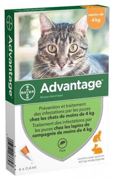 Advantage 40 Antifleas Solution for Cat and Rabbit Under 4kg 4 Pipettes