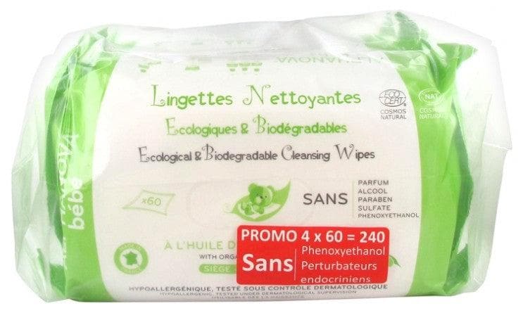 Alphanova Baby Ecological and Biodegradable Cleansing Wipes 4 x 60 Wipes