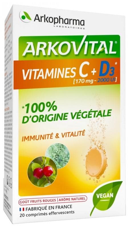 Arkopharma Arkovital Vitamins C + D3 20 Effervescent Tablets