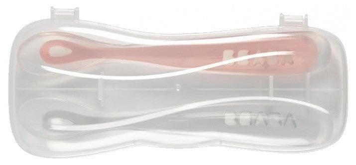 Béaba 2 Silicone Spoons 1st Age with Transport Box Colour: Grey and Pink