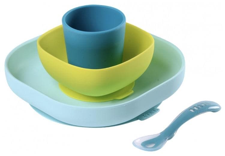 Béaba Silicone Meal Set With Suction Pad 4 Months and + Colour: Blue