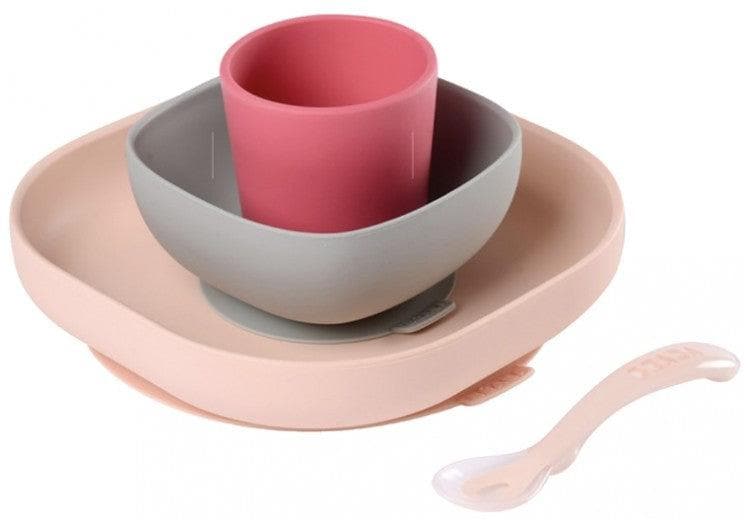 Béaba Silicone Meal Set With Suction Pad 4 Months and + Colour: Pink