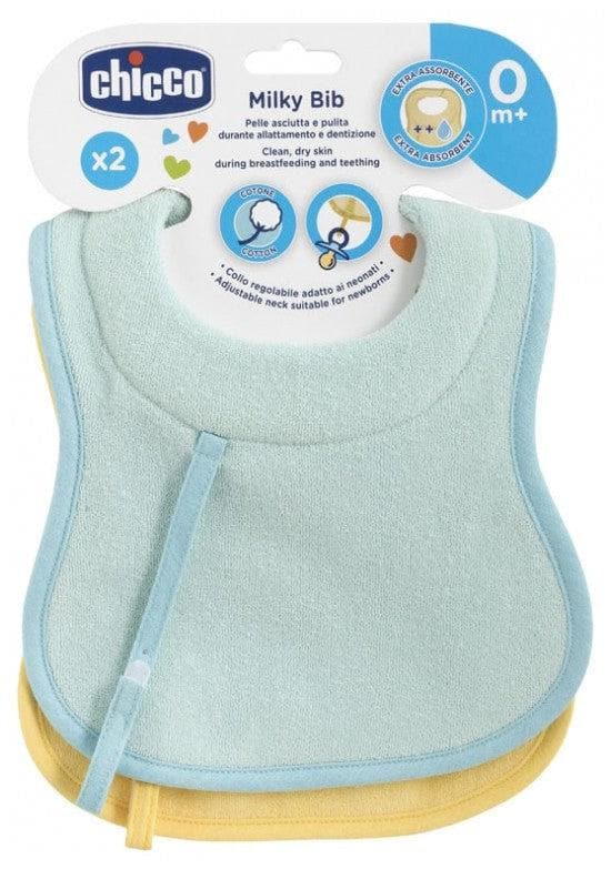 Chicco 2 Breastfeeding and Teething Bibs 0 Month and + Colour: Blue and Yellow