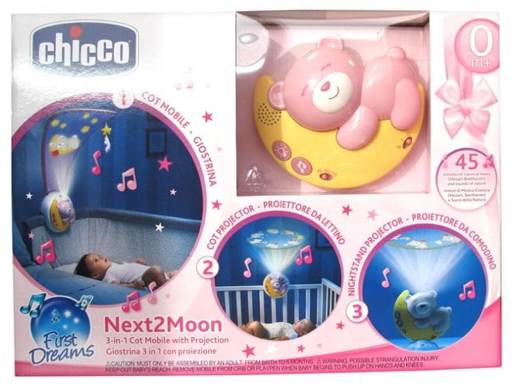 Chicco First Dreams Next2 Moon 3-in-1 Cot Mobile With Projection 0 Month and + Colour: Pink