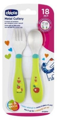 Chicco - Metal Cutlery 18 Months and + - Colour: Green