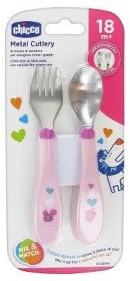 Chicco - Metal Cutlery 18 Months and + - Colour: Pink