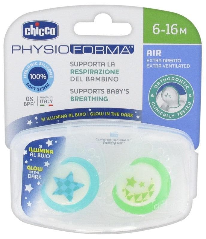Chicco Physio Forma Air 2 Phosphorescent Silicone Soothers 6-16 Months Model: Blue Star and Green Moon