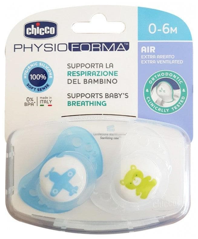 Chicco Physio Forma Air 2 Silicone Soothers 0-6 Months Model: Blue Plane and Green Bear