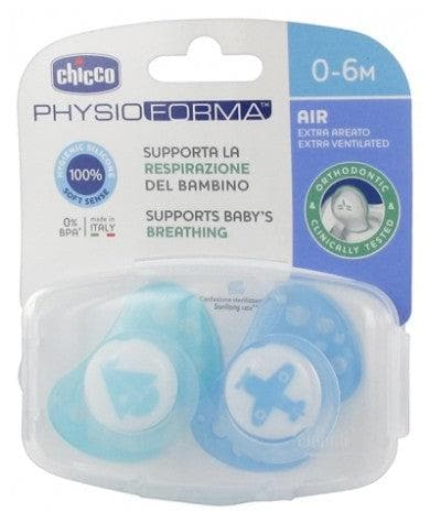 Chicco Physio Forma Air 2 Silicone Soothers 0-6 Months Model: Turquoise Boat and Blue Plane