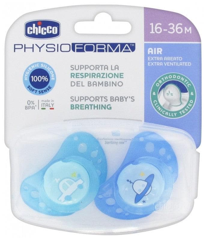 Chicco Physio Forma Air 2 Silicone Soothers 16-36 Months Model: Turquoise Blue Car and Blue Saucer