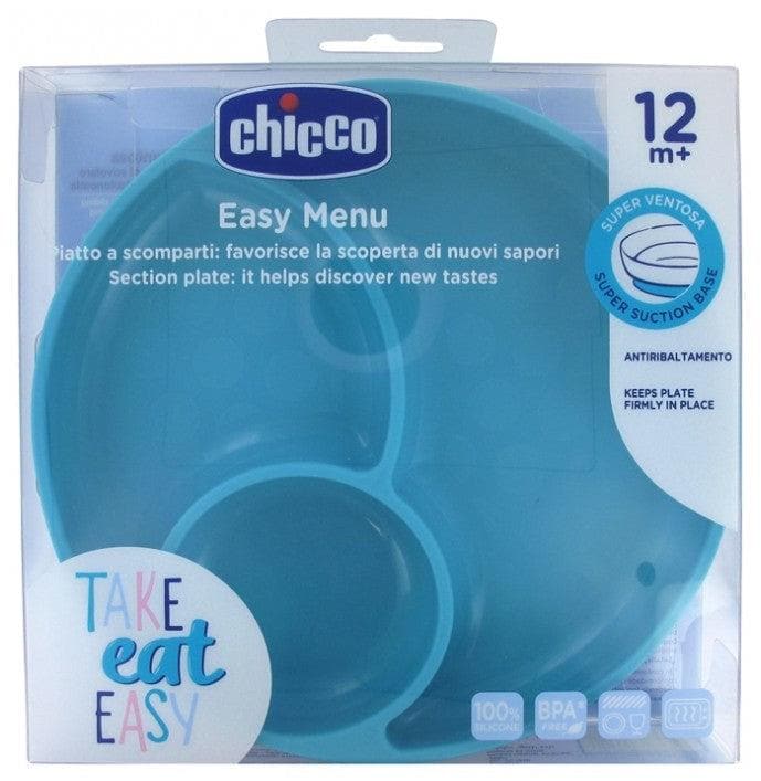 Chicco Section Plate in Silicone with Suction Cup 12 Months and + Colour: Turquoise Blue