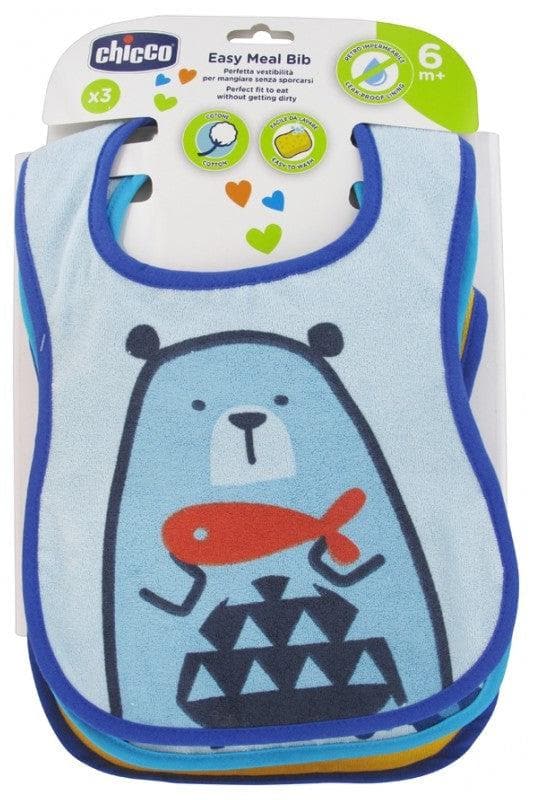 Chicco - Set of 3 Bibs 6 Months and + - Colour: Blue