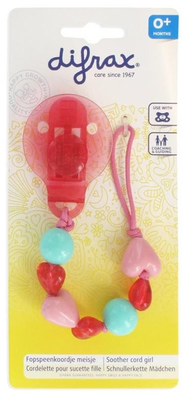 Difrax Cord for Soother with Hearts 0 Month + Colour: Pink