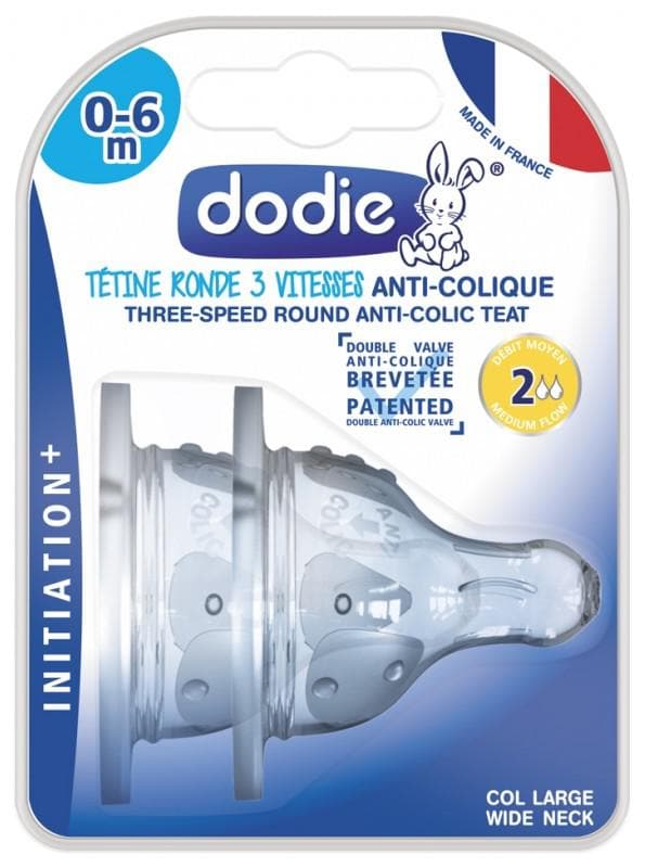 Dodie 2 Round Teats 3 Flows Anti-Colic Medium Flow 0-6 Months