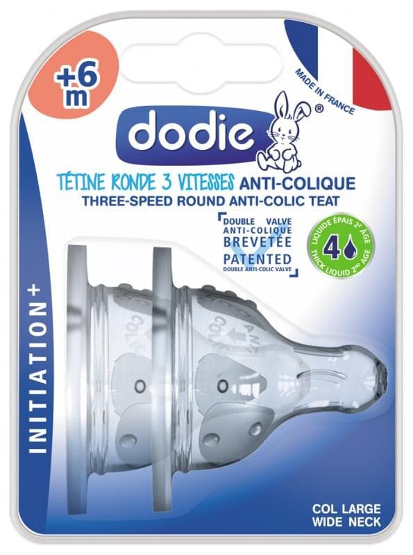 Dodie 2 Round Teats 3 Flows Anti-Colic Thick Liquid + 6 Months
