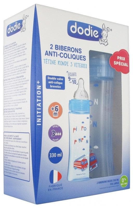 Dodie Anti-Colic Baby Bottle Initiation+ 330ml Fast Flow Batch of 2 Bottles Colour: Blue