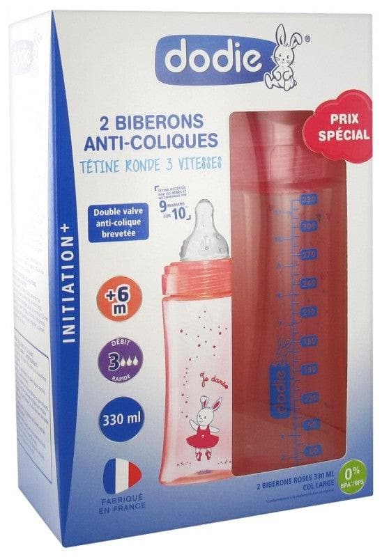 Dodie Anti-Colic Baby Bottle Initiation+ 330ml Fast Flow Batch of 2 Bottles Colour: Pink