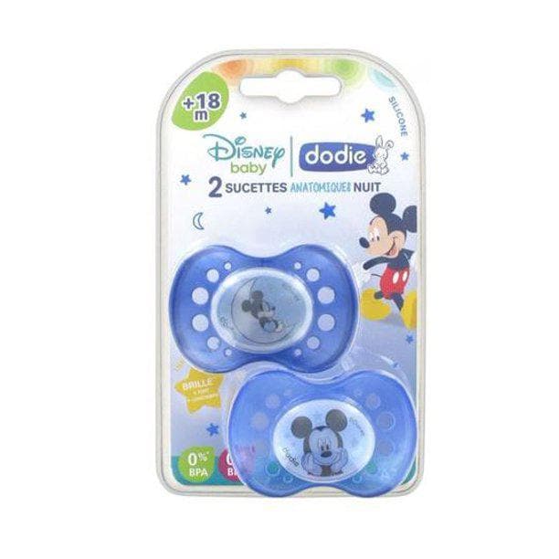 Dodie Disney Baby 2 Silicone Night Anatomic Pacifiers 18 Months + Model Mickey Mouse
