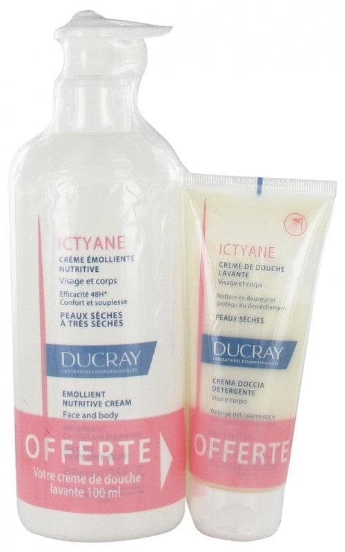 Ducray Ictyane Emollient Nutritive Cream Face and Body 400ml + Free Ictyane Cleansing Shower Cream Face and Body 100ml