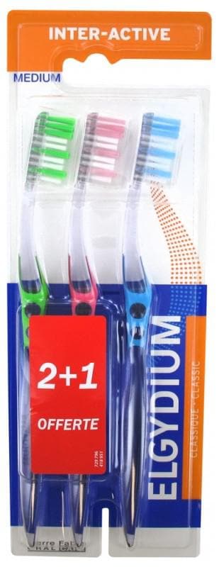 Elgydium Inter-Active Medium Toothbrush 2 Toothbrushes + 1 Free