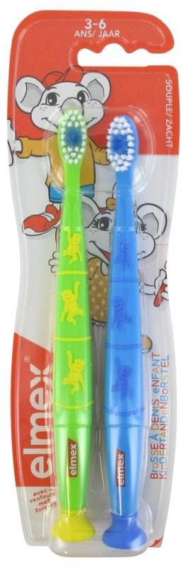 Elmex 2 Soft Toothbrushes 3-6 Years Old Colour: Green and Blue