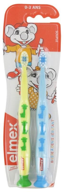 Elmex 2 Toothbrushes Beginner Soft 0-3 Years Old Colour: Yellow and Blue