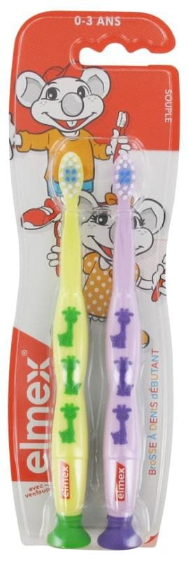 Elmex 2 Toothbrushes Beginner Soft 0-3 Years Old Colour: Yellow and Purple