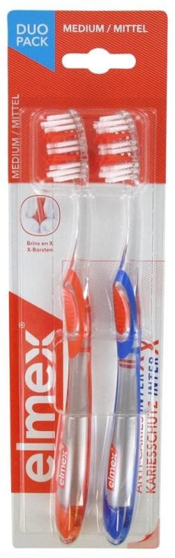 Elmex Anti-Cavities InterX Toothbrush Medium Duo Pack Colour: Orange Blue