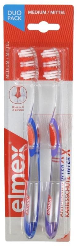 Elmex Anti-Cavities InterX Toothbrush Medium Duo Pack Colour: Purple Blue