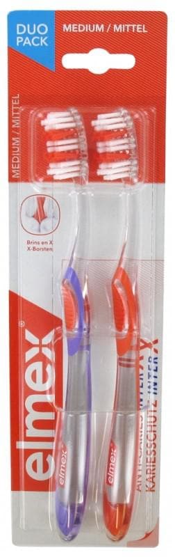 Elmex Anti-Cavities InterX Toothbrush Medium Duo Pack Colour: Purple Orange