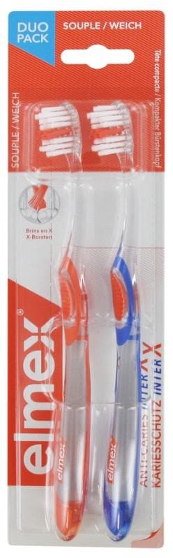 Elmex Anti-Decays InterX Soft Toothbrushes Duo Pack Colour: Blue and Orange