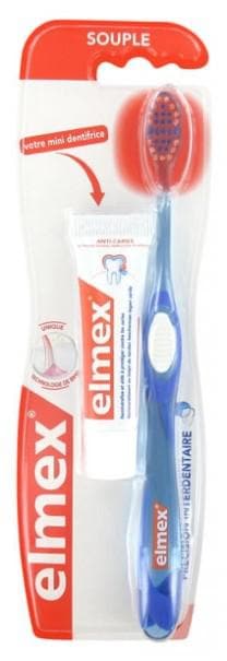 Elmex Precision Interdental Supple Toothbrush + Mini-Toothpaste Decays Protection 12ml Colour: Navy Blue