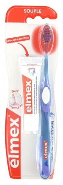 Elmex Precision Interdental Supple Toothbrush + Mini-Toothpaste Decays Protection 12ml Colour: Purple
