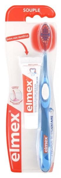 Elmex Precision Interdental Supple Toothbrush + Mini-Toothpaste Decays Protection 12ml Colour: Sky Blue