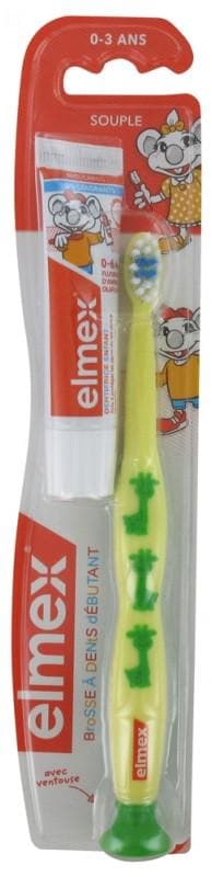 Elmex Soft Toothbrush Beginner 0-3 Years Old + Mini Toothpaste Anti-Cavities 0-6 Years Old 12ml Colour: Yellow